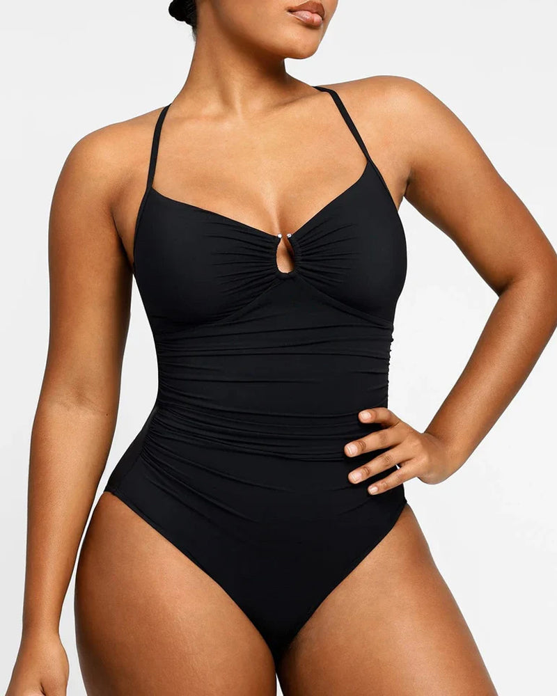 Women's Beach Vacation Solid Color U-Ring Cut Out Shaping Shape One-piece Swimsuit