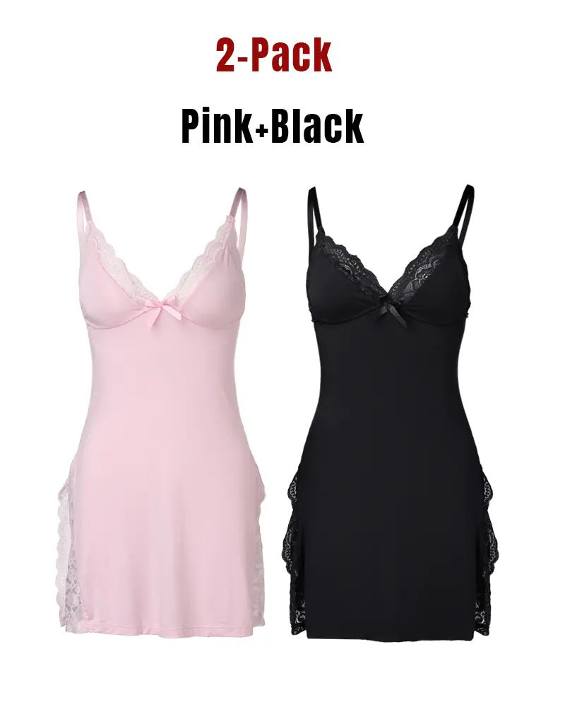 Women's Sexy Lace Side Slit Modal Suspender Nightdress