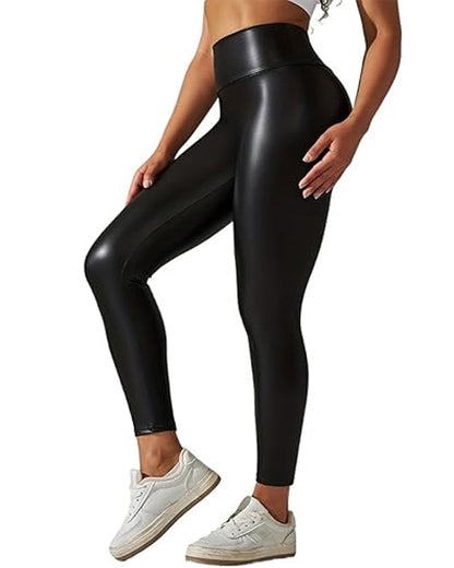 Women's Elastic Sexy High Waist Slim Fit Leather Tight Sports Yoga Pants