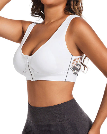 Women's Front-Clasp Plus Size High Support Back Mesh Breathable Wire-Free Sports Bra