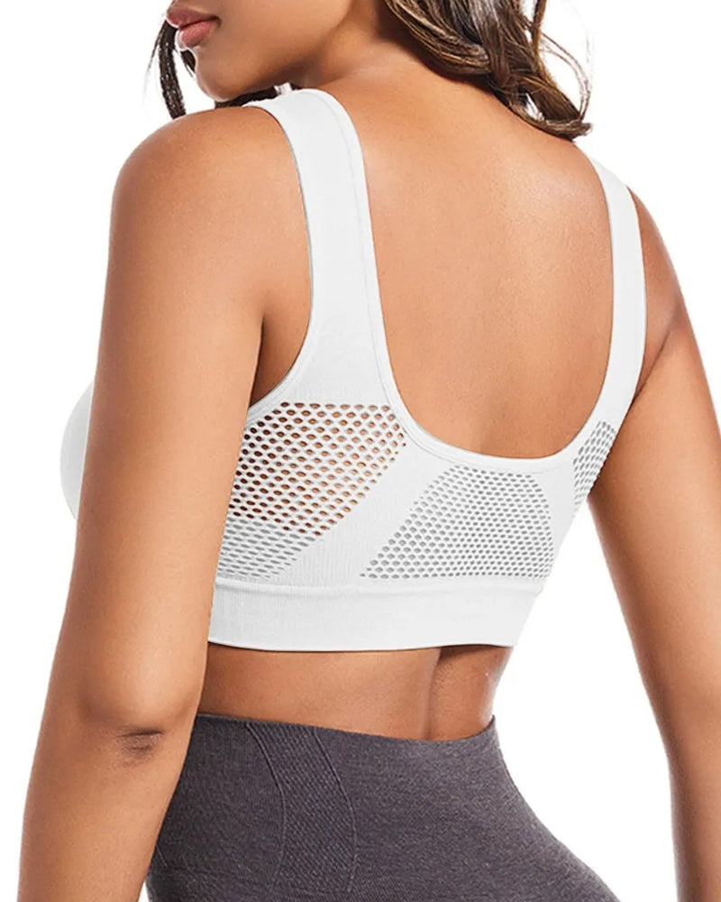 Women's Front-Clasp Plus Size High Support Back Mesh Breathable Wire-Free Sports Bra