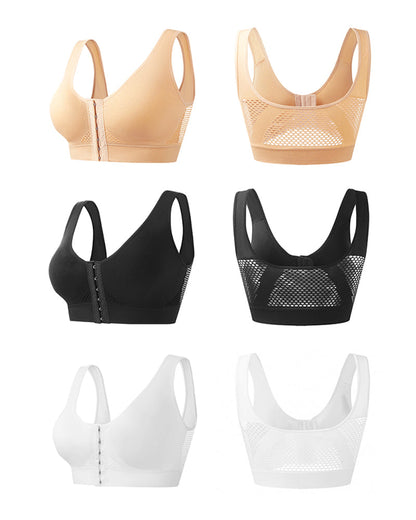 Women's Front-Clasp Plus Size High Support Back Mesh Breathable Wire-Free Sports Bra
