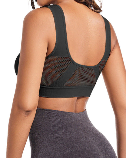 Women's Front-Clasp Plus Size High Support Back Mesh Breathable Wire-Free Sports Bra