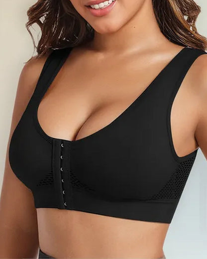 Women's Front-Clasp Plus Size High Support Back Mesh Breathable Wire-Free Sports Bra