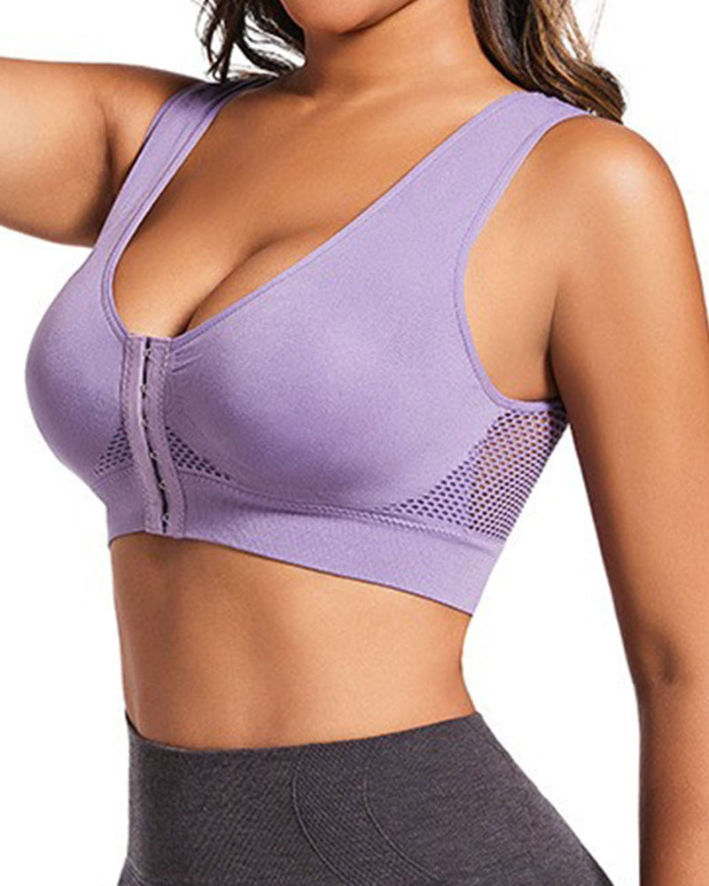 Women's Front-Clasp Plus Size High Support Back Mesh Breathable Wire-Free Sports Bra