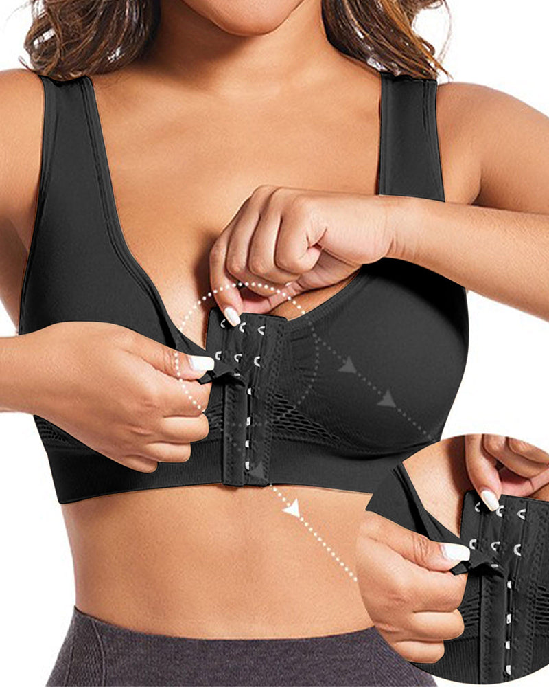 Women's Front-Clasp Plus Size High Support Back Mesh Breathable Wire-Free Sports Bra