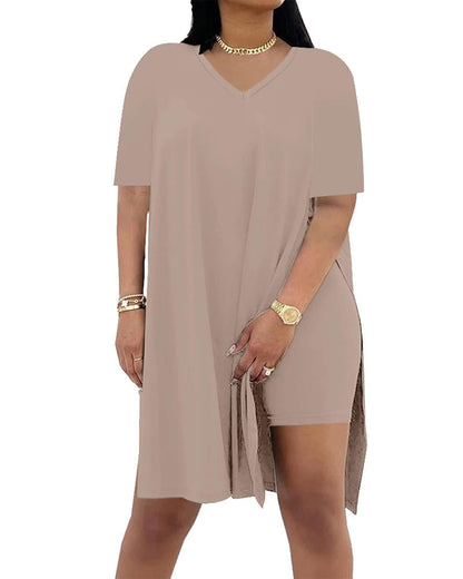 Women's V-Neck Short-Sleeved Loose Top and Tight Cycling Shorts Casual Sports Suit