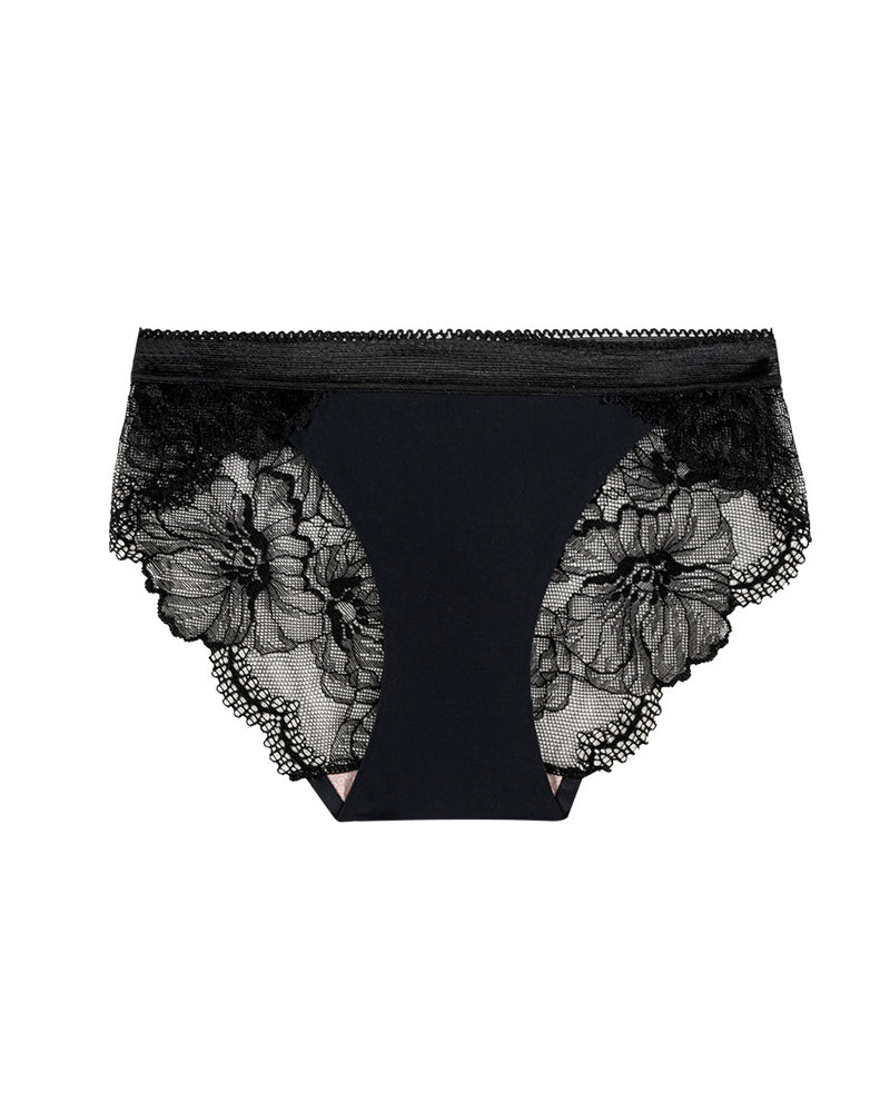 Sexy Mid-Waist Ice Silk Seamless Stitching Hollow Lace Cotton Crotch Breathable Panties