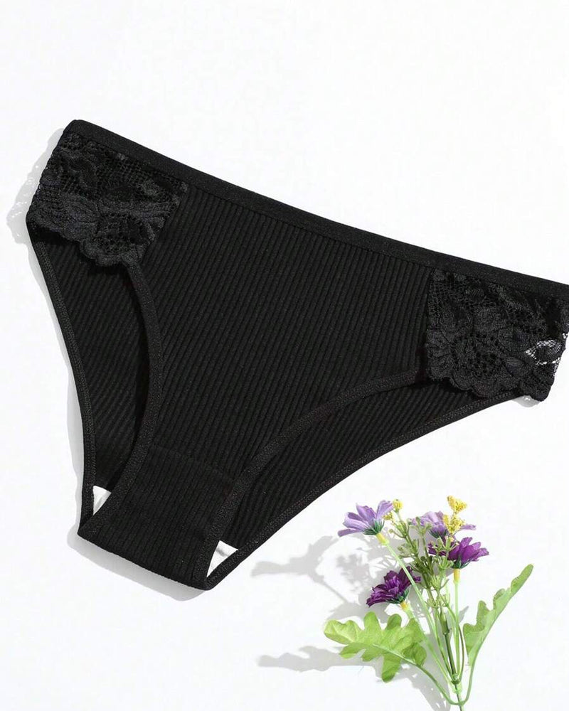 Women's Low Waist Lace Solid Color Breathable Briefs
