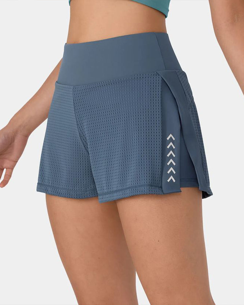 Summer High Waist Side Slits With Pockets Breathable Stretch Yoga Sports Fitness Shorts