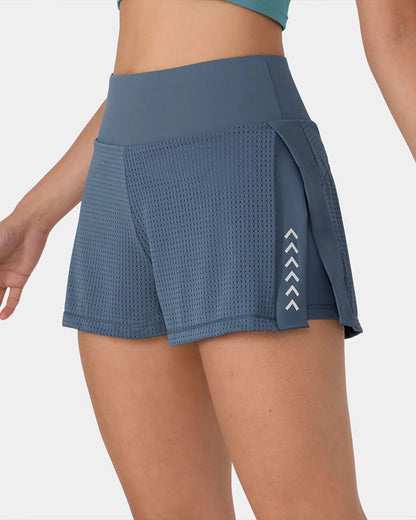 Summer High Waist Side Slits With Pockets Breathable Stretch Yoga Sports Fitness Shorts