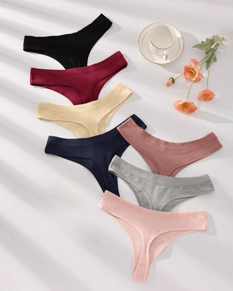 Solid Color Ribbed Knit Sexy Thong Briefs