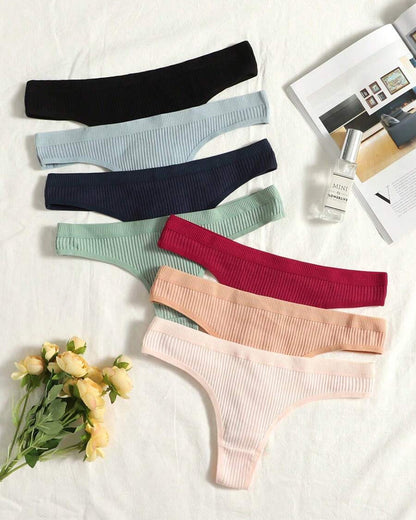 Solid Color Ribbed Knit Sexy Thong Briefs