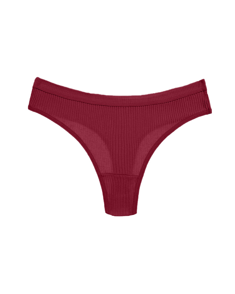 Solid Color Ribbed Knit Sexy Thong Briefs