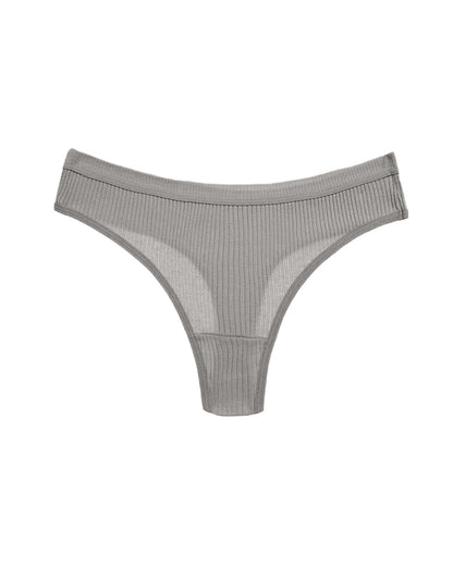 Solid Color Ribbed Knit Sexy Thong Briefs