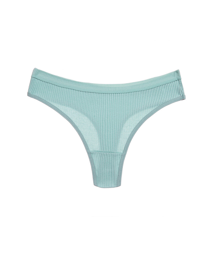 Solid Color Ribbed Knit Sexy Thong Briefs