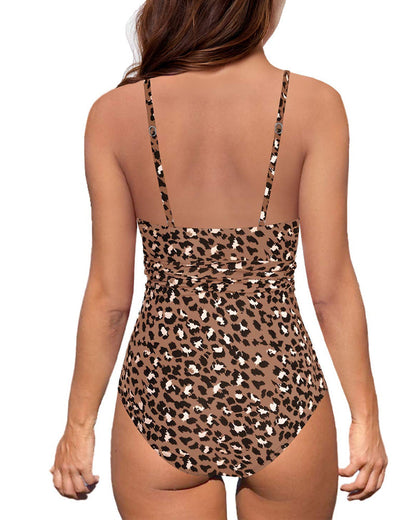 Women's V-neck Wrap Cross Strap Sexy Hollow One-Piece Swimsuit