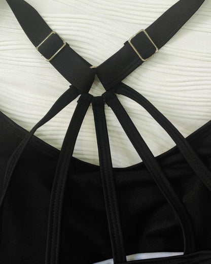 Vintage Leopard Print Adjustable Strap Swimsuit and Side Drawstring Swim Shorts Two-Piece Set