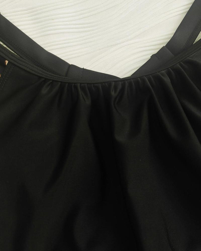 Vintage Leopard Print Adjustable Strap Swimsuit and Side Drawstring Swim Shorts Two-Piece Set