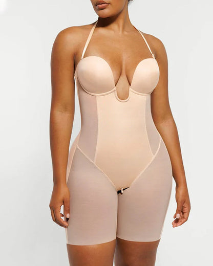 Women's Adjustable Straps Deep V Tummy Control Backless Crotch Zipper All-in-One Body Shaper