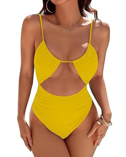 Women's Sexy Belly-Control Solid Color One-Piece Swimsuit