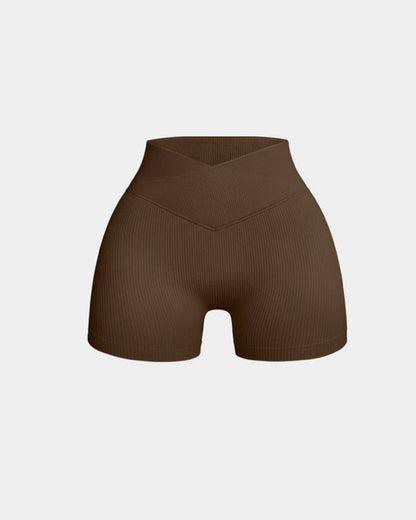 Ribbed High Waist Solid Skinny Yoga Sport Shorts