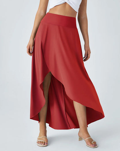 High Waist High and Low Ruffles Two-In-One Elegant Quick-Drying Casual Irregular Beach Holiday Long Skirt