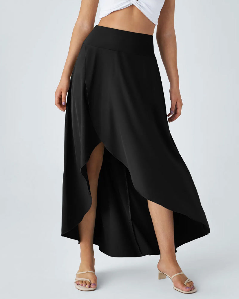 High Waist High and Low Ruffles Two-In-One Elegant Quick-Drying Casual Irregular Beach Holiday Long Skirt