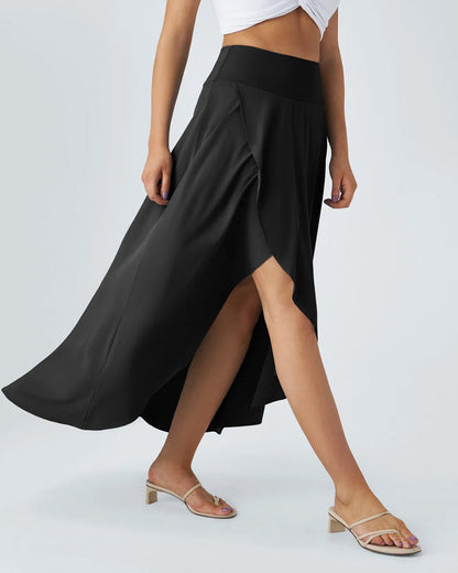 High Waist High and Low Ruffles Two-In-One Elegant Quick-Drying Casual Irregular Beach Holiday Long Skirt