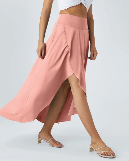 High Waist High and Low Ruffles Two-In-One Elegant Quick-Drying Casual Irregular Beach Holiday Long Skirt