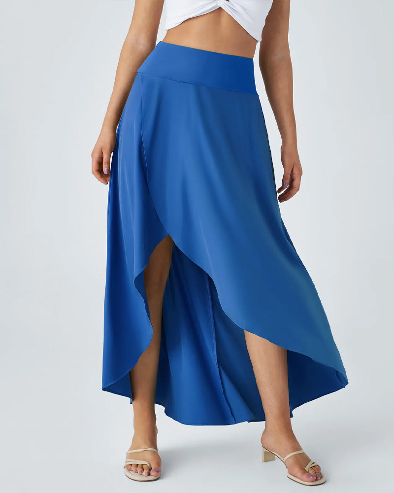 High Waist High and Low Ruffles Two-In-One Elegant Quick-Drying Casual Irregular Beach Holiday Long Skirt