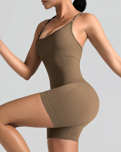 Women's Solid Color Cross Backless Adjustable Straps Sleeveless Bodycon Yoga Sports Bodysuit