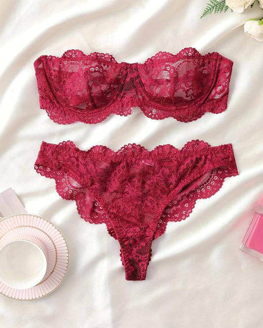 Women's Floral Lace Sexy Lingerie Breathable Comfort Underwear Set
