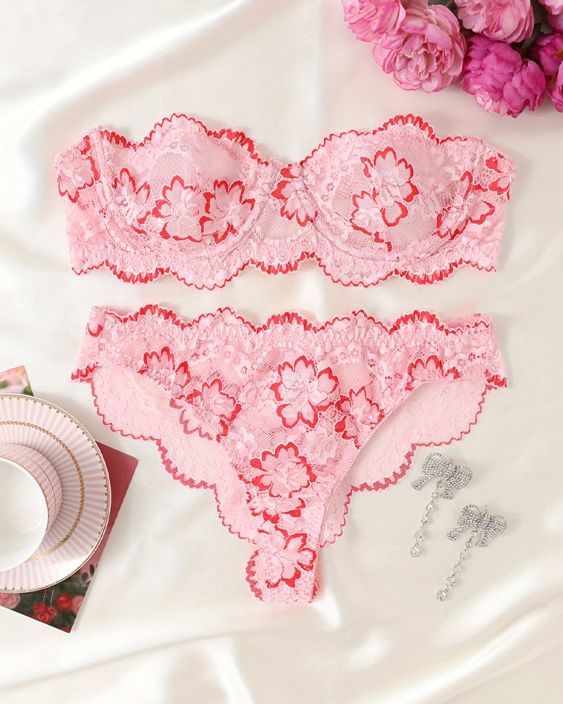 Women's Floral Lace Sexy Lingerie Breathable Comfort Underwear Set