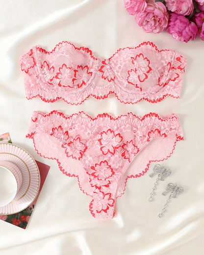 Women's Floral Lace Sexy Lingerie Breathable Comfort Underwear Set