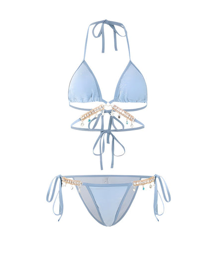 Beach Vacation Sexy Diamond Chain Bikini and Cover-up Swimsuit Set