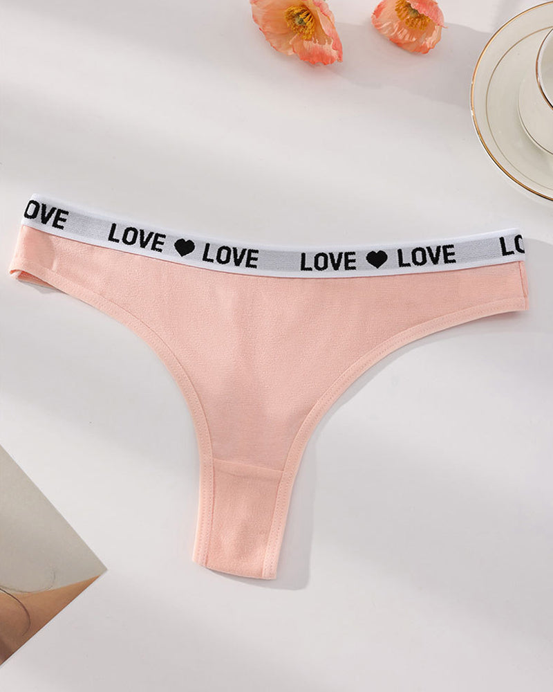Women's Low-Rise Colorblock Heart-Shaped Lettering Cotton Thong Briefs