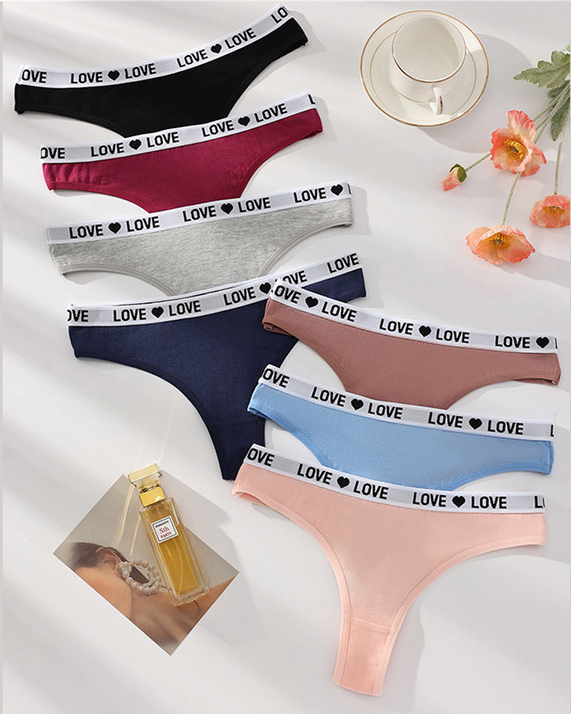 Women's Low-Rise Colorblock Heart-Shaped Lettering Cotton Thong Briefs