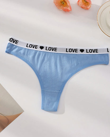 Women's Low-Rise Colorblock Heart-Shaped Lettering Cotton Thong Briefs