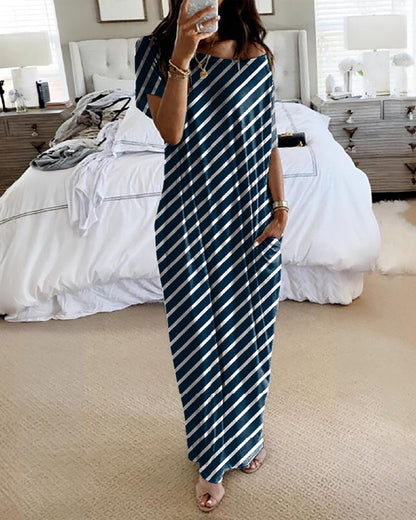 Women's Solid Color Bat Sleeve Casual Comfortable Short Sleeve Dress