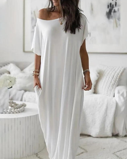 Women's Solid Color Bat Sleeve Casual Comfortable Short Sleeve Dress