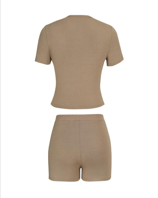 Casual Modal Short Sleeve T-shirt and Drawstring Waist Shorts Homewear Two-piece Set