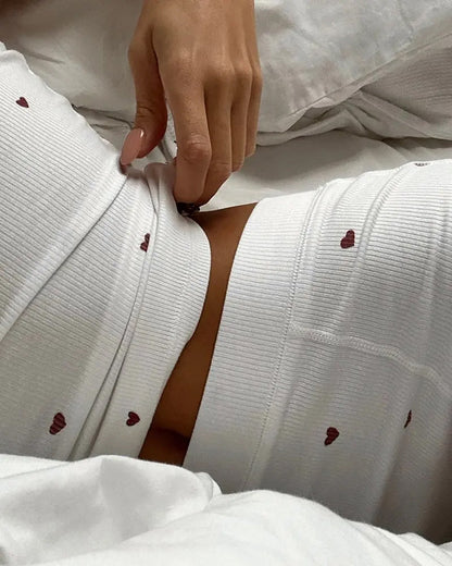 Women's Heart Pattern U Neck Tank Top and Casual Elastic Waist Shorts 2-Piece Set