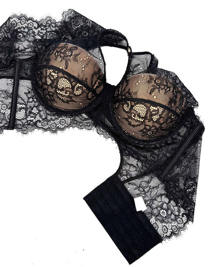 Black Sexy See-Through Lace Button Bra Top