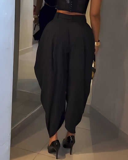 Casual High Waist Loose Ruched Irregular Pants