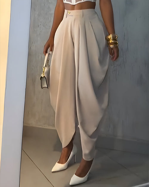 Casual High Waist Loose Ruched Irregular Pants