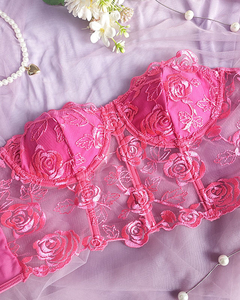 Sexy Flower Lace Mesh Herringbone Tube Top