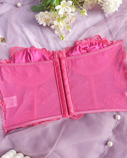 Sexy Flower Lace Mesh Herringbone Tube Top