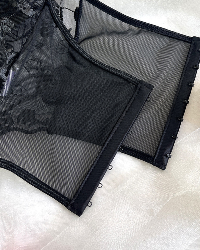 Sexy Flower Lace Mesh Herringbone Tube Top