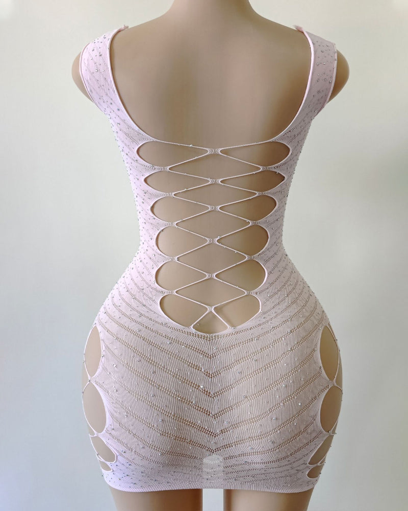 Sexy Hot Diamond See-Through Elastic Hollow Nightdress